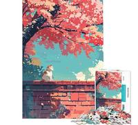 Puzzle 1000 pièces pour Adultes Chat sous Les cerisiers en Fleurs Jeu d'assemblage éducatif et Stimulant Décoration Murale Convient aux Personnes de 14 Ans et Plus (38x26cm)