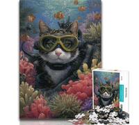 Puzzle 1000 pièces pour Adultes Chat sous-Marin 1000 pièces pour Adultes, Jeu Stimulant pour Toute la Famille pour Femmes, Cadeaux pour Hommes (Taille 38x26cm)