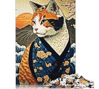 Puzzle 1000 pièces pour Adultes Chat Style Hokusai Puzzle carré créatif pour Adultes, Puzzles en Bois Décoration d'intérieur (75 x 50 cm)