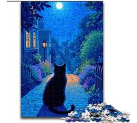 Puzzle 1000 pièces pour Adultes Chat sur la Route la Nuit Jeux éducatifs Décoration d'intérieur Idéal comme Cadeau pour Toute la Famille (Taille 50x75cm)