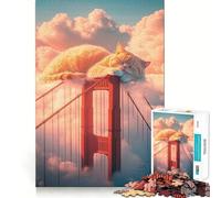 Puzzle 1000 pièces pour Adultes Chat sur Le Golden Gate Bridge Jeu de réflexion Amusant et Calme Cadeau de Noël apaisant (50x75cm)