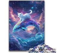 Puzzle 1000 pièces pour Adultes Chat sur Un Dauphin Jeu éducatif Familial Décoration Murale Cadeaux d'anniversaire et de Noël Uniques 50x75cm