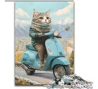 Puzzle 1000 pièces pour Adultes Chat sur Une Moto Puzzles stimulants 50x75cm Idéal pour Les Adolescents et Les collectionneurs, Cadeau de Voyage, activité familiale