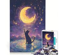 Puzzle 1000 pièces pour Adultes Chat tendant la Main vers la Lune, Jeu Impossible, Interaction Parent-Enfant, pour Un Anniversaire ou Noël 38x26cm