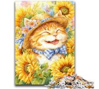 Puzzle 1000 pièces pour Adultes, Chat Tournesol, Jouets éducatifs, décoration d'intérieur Unique et Cadeaux pour 14 Ans et Plus, 50x75cm