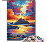 Puzzle 1000 pièces pour Adultes Château au Coucher du Soleil en Bois, pour Noël et Le Nouvel an, Cadeau de Vacances 50x75cm pour Jeu interactif en Famille