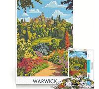 Puzzle 1000 pièces pour Adultes Château de Warwick et Jardin Jeu Impossible Décoration intérieure Idéal comme Cadeau pour Toute la Famille 38x52cm