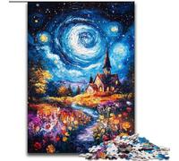 Puzzle 1000 pièces pour Adultes, château du Ciel Nocturne, en Carton, idéal pour la décoration de la Maison et du Bureau, Cadeau Parfait pour Un Anniversaire, Taille 38x26cm