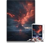Puzzle 1000 pièces pour Adultes - Château Sombre sous Un Ciel de feu - Détendez-Vous Pendant Votre Temps Libre - Découpe Nette et sans Couture - Dimensions:38x52cm