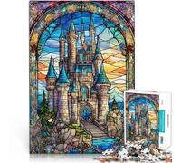 Puzzle 1000 pièces pour Adultes Châteaux de vitraux Jeux éducatifs Décoration d'intérieur avec Affiche et Feuille de Questions correspondantes 38x26cm