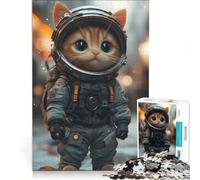 Puzzle 1000 pièces pour Adultes Chaton Astronaute Mignon, Jeu Impossible, Analyse et logique, renforce l'amour Entre Les Couples 38x26cm