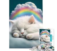 Puzzle 1000 pièces pour Adultes Chaton Blanc endormi Jeu Relaxant et éducatif pour Un Père Noël Secret décoration Parfaite (Dimensions 38x26cm)