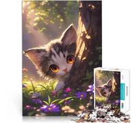 Puzzle 1000 pièces pour Adultes Chaton Mignon d'anime dans Une Prairie de Fleurs Sauvages Impossible Œuvre d'art 75x50cm