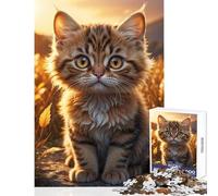 Puzzle 1000 pièces pour Adultes Chaton se prélassant au Soleil sur Un Rocher Décoration Murale Jeu d'artiste Cadeau Collection BeauxArts Dimensions 50x75cm