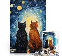 Puzzle 1000 pièces pour Adultes Chats Amoureux de Van Gogh Entraînez Votre Cerveau et Vos Mains Œuvre d'art 38x26cm