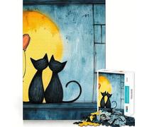 Puzzle 1000 pièces pour Adultes Chats Amoureux Style Aquarelle Décoration Facile à Nettoyer Jouet d'exercice cérébral Moments de détente et de Jeu Amusant pour Un Anniversaire (38x52cm)