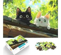 Puzzle 1000 pièces pour Adultes Chats Curieux sur Un Toit Défi Difficile pour soulager Le Stress Décoration d'intérieur 26x38cm