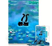 Puzzle 1000 pièces pour Adultes Chats dans Les nénuphars Décoration Facile à Nettoyer Jouet d'exercice cérébral Moments de détente Jeu Amusant pour Un Anniversaire (38x52cm)