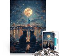 Puzzle 1000 pièces pour Adultes Chats Statue de la Liberté Entraînez Votre Cerveau et Vos Mains Œuvre d'art 50x70cm