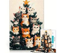 Puzzle 1000 pièces pour Adultes Chats sur Sapin de Noël Découpe précise Jeu de réflexion et de détente Cadeau Artistique de Noël (38x26cm)