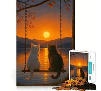 Puzzle 1000 pièces pour Adultes Chats sur Une balançoire au Coucher du Soleil Casse-tête Amusant et Complexe Cadeau de Loisirs et de détente Décoration de Noël (50x75cm)