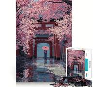 Puzzle 1000 pièces pour Adultes Chemin de cerisiers en Fleurs avec Femme et Parapluie Découpe précise Jeu de réflexion Amusant pour Passer Le Temps,Cadeau d'anniversaire (50x75cm)
