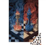 Puzzle 1000 Pièces pour Adultes Chess Battle Fire Vs. Ice Puzzles pour Adultes - Jeux Anti-Stress - Idéal pour Se Détendre À La Maison - Un Défi À Relever 70x50cm/1000pcs