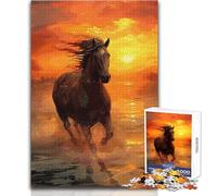 Puzzle 1000 pièces pour Adultes - Cheval au Galop au Coucher du Soleil - Détendez-Vous Pendant Vos Loisirs - Découpe Nette et sans Couture - Dimensions:38x26cm