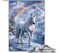 Puzzle 1000 pièces pour Adultes, Cheval Blanc Arc-en-Ciel, Jeu interactif Familial, défi cérébral, Cadeau 50x75cm