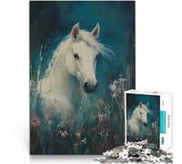 Puzzle 1000 pièces pour Adultes Cheval Blanc dans Un pré Séjour Anti-Stress pour Tuer Le Temps Cadeau d'anniversaire, Cadeaux 50x70cm