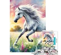 Puzzle 1000 pièces pour Adultes Cheval Blanc galopant dans Un Champ Jeux relaxants Jouets et Jeux éducatifs Cadeaux d'anniversaire pour Femmes (Dimensions 38x26cm)