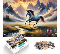 Puzzle 1000 pièces pour Adultes Cheval Courant à Travers Les Montagnes Défi Difficile Décoration d'intérieur et Cadeaux Uniques 52x38cm