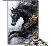 Puzzle 1000 pièces pour Adultes Cheval Noir Doré, Jouet éducatif idéal comme Cadeau pour Toute la Famille à partir de 14 Ans (Taille 26x38cm)