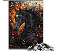 Puzzle 1000 pièces pour Adultes Cheval Noir, Jeu Stimulant, décoration Murale, Cadeaux d'anniversaire et de Noël Uniques (Taille 26x38cm)