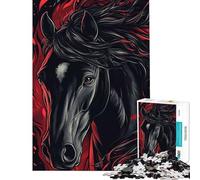 Puzzle 1000 pièces pour Adultes Cheval Noir spectaculaire avec des Accents Rouges Puzzle 1000 pièces à Monter soi-même Jeu éducatif et ludique pour Noël ou Un Anniversaire (38x26cm)