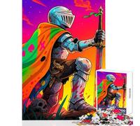 Puzzle 1000 pièces pour Adultes Chevalier psychédélique avec épée et crâne Décoration intérieure Jouet Jeu Familial Renforce l'amour des Couples Dimensions 38x26cm