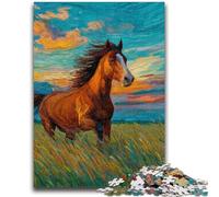Puzzle 1000 pièces pour Adultes, Chevaux dans Les prairies, Anti-Stress, Vacances à la Maison, tuez Le Temps avec Affiche et Feuille de Questions Assorties 26x38cm