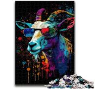 Puzzle 1000 pièces pour Adultes Chèvre avec Lunettes Jeu Familial Anti-Stress Défi Difficile Convient aux Couples 50x75cm