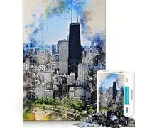 Puzzle 1000 pièces pour Adultes Chicago à l'aquarelle,Casse-tête Amusant et précis,Cadeau de Loisirs et de détente,décoration de Noël (50x75cm)