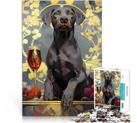 Puzzle 1000 pièces pour Adultes Chien avec Un Verre de vin Jouets de Divertissement Familial Super Cadeau 38x26cm