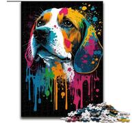 Puzzle 1000 pièces pour Adultes, Chien Beagle coloré en Bois, pour Noël et Le Nouvel an, Cadeau de Vacances 50x75cm pour Les fêtes, Les Anniversaires et Les soirées Jeux en Famille.