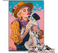 Puzzle 1000 pièces pour Adultes, Chien Cow-Girl dans Les Fleurs Sauvages, Jeux éducatifs, décoration d'intérieur, Cadeau d'anniversaire, Art Mural (26x38cm)