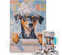 Puzzle 1000 pièces pour Adultes Chien dans Un Bain Compétition de Vitesse Manuelle Décoration Murale, Cadeaux Uniques pour Anniversaire et Noël 38x52cm