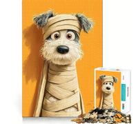 Puzzle 1000 pièces pour Adultes Chien et Momie de Dessin animé sur Fond Orange Découpe Nette Jeu de Concentration pour Passer Le Temps Scène de Noël (38x52cm)