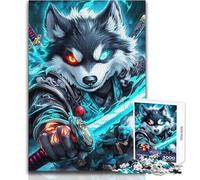 Puzzle 1000 pièces pour Adultes - Chien Malamute d'Alaska Samouraï avec épée flamboyante - Jouet Animalier - Jeu éducatif - Décoration Murale - Cadeau de Noël Secret - Dimensions : 38x26cm