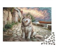 Puzzle 1000 pièces pour Adultes - Chien Mignon - Husky sur Un Chemin pavé - Jeu éducatif et Stimulant - Idée Cadeau Originale - 52 x 38 cm / 1000 pièces