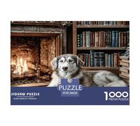 Puzzle 1000 pièces pour Adultes - Chien Mignon Impossible - Niveau Difficile - Husky (bibliothèque, cheminée) - Jeu éducatif et détendu - 38 x 26 cm / 1000 pièces