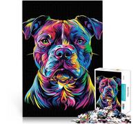 Puzzle 1000 pièces pour Adultes Chien Pitbull coloré Pit Bull Jeu Familial Anti-Stress Défi Difficile Idées Cadeaux 52x38cm