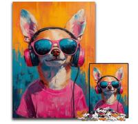 Puzzle 1000 pièces pour Adultes Chihuahua écoutant de la Musique Puzzle en Carton Cadeau pour Hommes et Femmes, Quotidien et Occasions spéciales 26x38cm