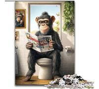 Puzzle 1000 pièces pour Adultes Chimpanzé Assis sur Les Toilettes Puzzles stimulants Œuvre d'art Décor Jouet Intelligent pour Jeux d'intérieur en Famille (Taille 50x75cm)